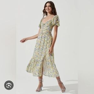 Astr Floral Puff Sleeve Maxi Dress in Yellow and Blue